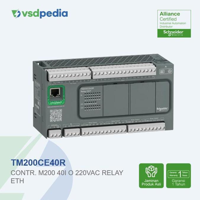 SCHNEIDER PLC EASY MODICON PROGRAMMABLE LOGIC CONTROLLER M200 40 I/O 220VAC RELAY ETHERNET TM200CE40