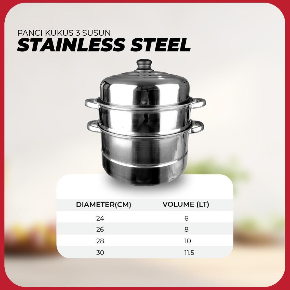 BEST SELLER PANCI KUKUS STAINLESS STEEL TEBAL 3 SUSUN 30CM 11 LITER KUKUSAN DIMSUM DANDANG ANTI LENG