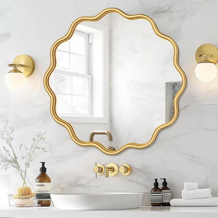 CERMIN BULAT UNIK 80 CM / CERMIN DINDING BUNDAR AESTHETIC CAT GOLD
