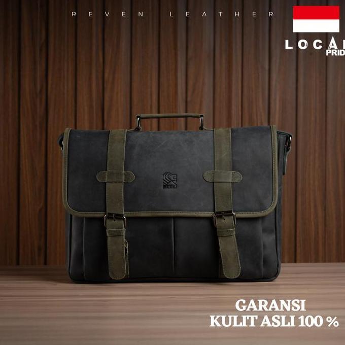 Gabrim- Briefcase Leather Pria Postman Bag Tas Laptop Kulit Asli Helsinki Bag
