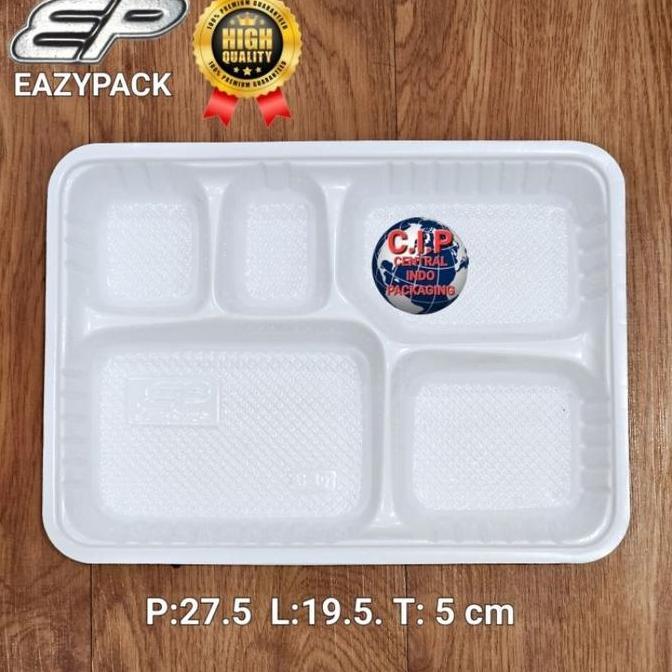 DISKON SPESIAL - (Grosir/50pcs) Mika Bento Sekat 5 Putih H-01 EP (EAZYPACK) Tebal Berkualitas.