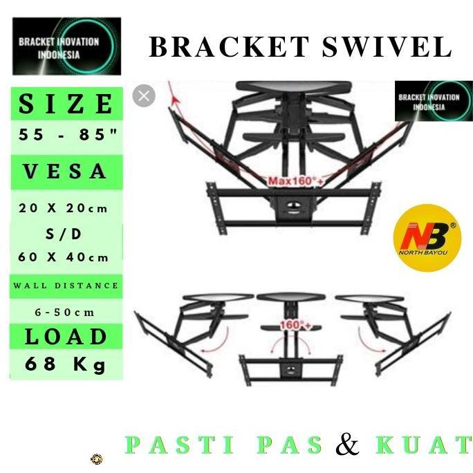 CUCI GUDANG - bracket braket tv 85 80 75 70 65 60 58 55 50 Inch Full motion SIX ARM