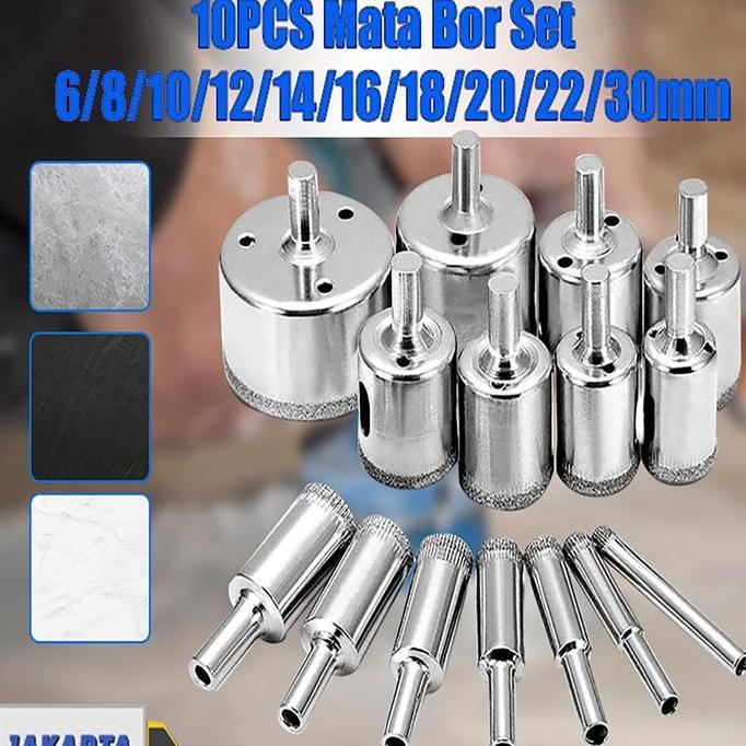WESELTON 10PCS set mata bor kaca keramik granit marmer batu porselen diamond hss holesaw pelubang/ma