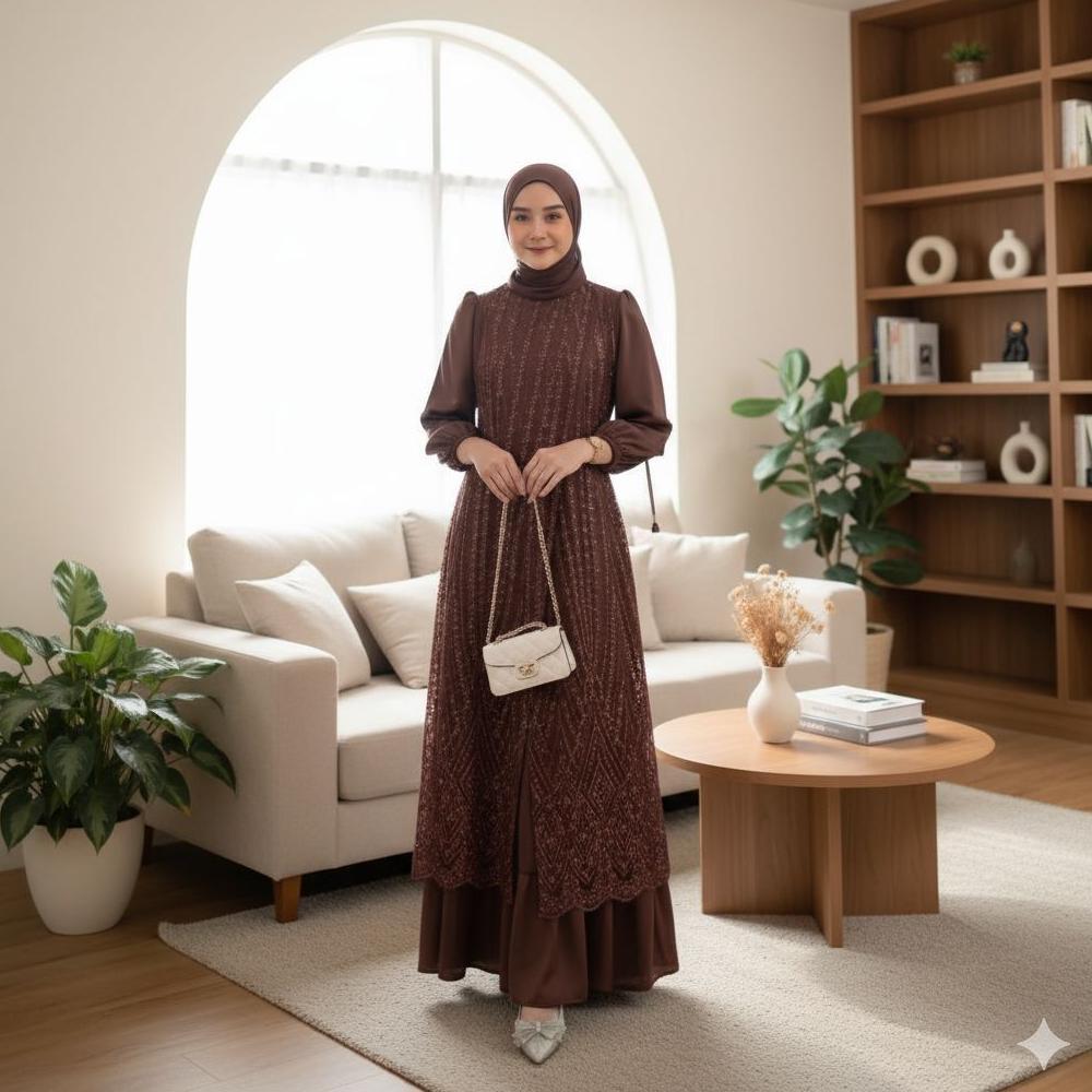 PALING DICARI Fuji Dress Pesta Brukat Tille Premium Lebaran Gamis Pesta Mewah Bahan Maxmara Mix Brok