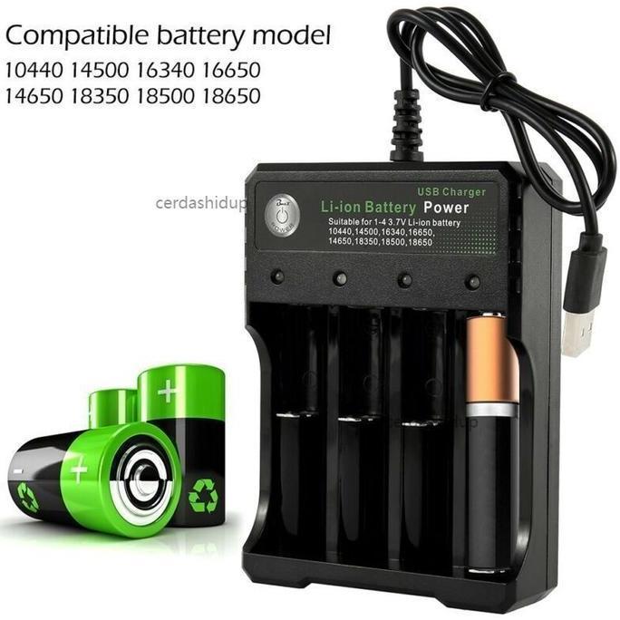 COKRODJOYO Fast Charger Li-on charger 4 Slot USB Intelligent Battery Charger 18650 Li-ion Baterai AA