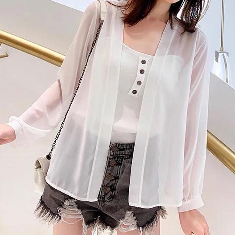 PALING DICARI Outer transparan korea style / cardigan kasual wanita /outer ceruti lengan panjang