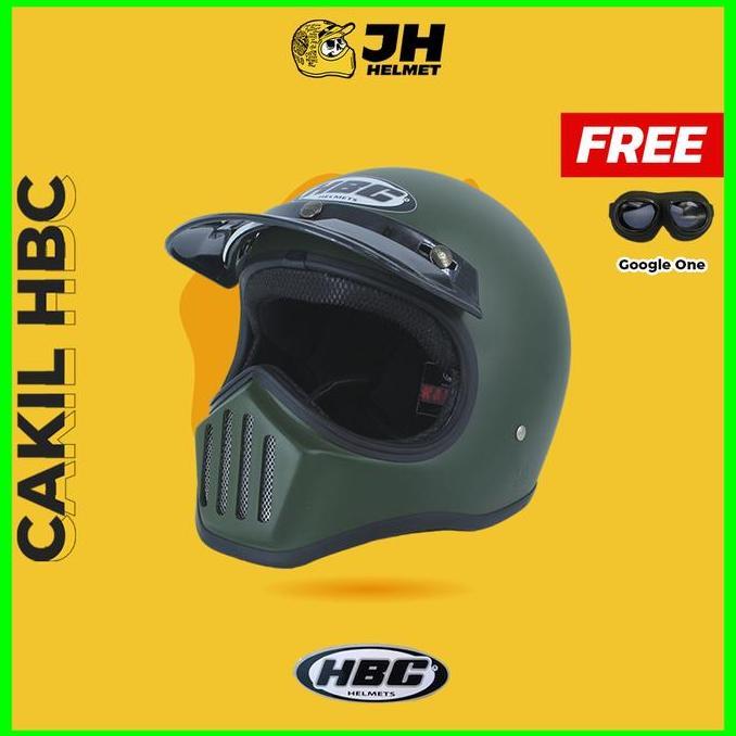 HELM CAKIL HBC GREEN ARMY (Retro/Klasik/Classic/Vespa/Vintage)