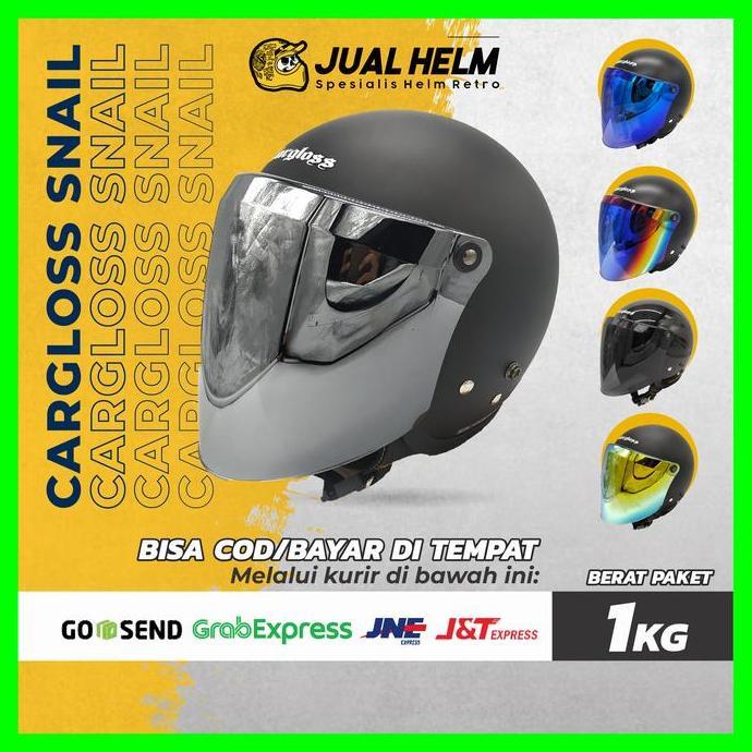 BEBAS ONGKIR - Paket Helm Cargloss Retro + Kaca Snail/Flat Visor (Retro/Bogo/Klasik)