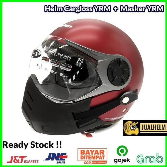 TERMURAH - Paket Helm Cargloss YRM Red Doff + Masker PU YRM ( Mask / Retro )