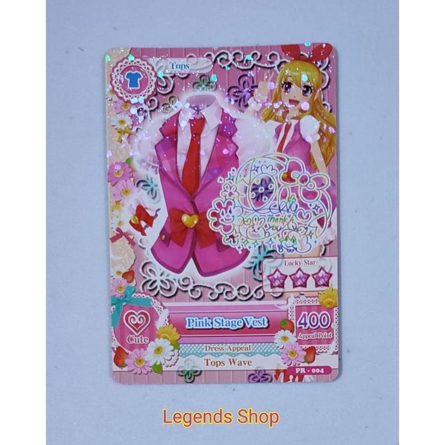 Kartu Promo Aikatsu Tops Pink Stage Vest Sign Ichigo Idol Card Bandai