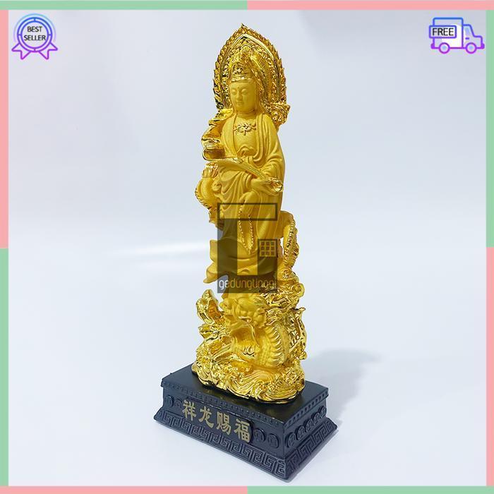Hiasan Pajangan Patung Buddha Dewi Kwan Im Kwanim Guan Yin Naga Resin