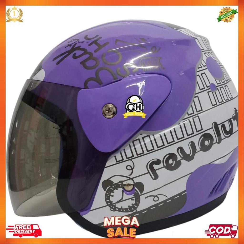 Helm Evolution Helmet Half Face Motif Revolution Ungu Mirip Seperti Helm Gm Original Untuk Pria Dan 