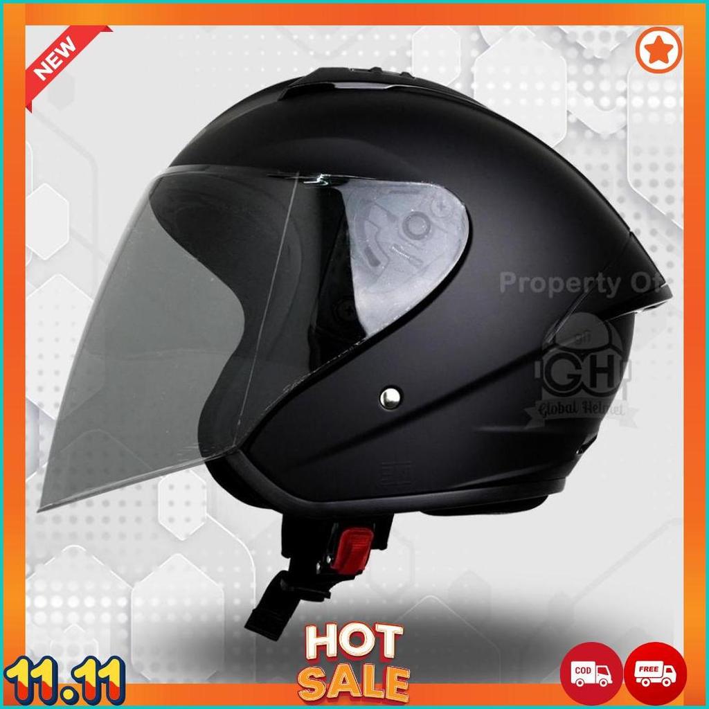 Helm Gm G1 Solid Black Doff Half Face Single Visor Sni Ori [H2]