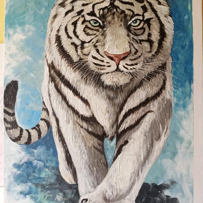 lukisan macan putih ukuran 140x90cm