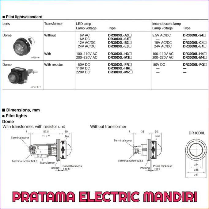Ready stock FUJI ELECTRIC Pilot Lamp Dia. 30mm DR30DOL-M4A DR30DOL-M4S 220VAC