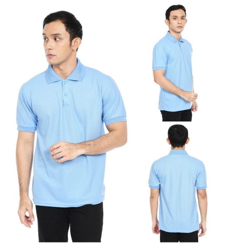 Super Deal Kaos Polo Shirt Pria Kerah Polos Biru Langit / Kaos Berkerah Seragaman