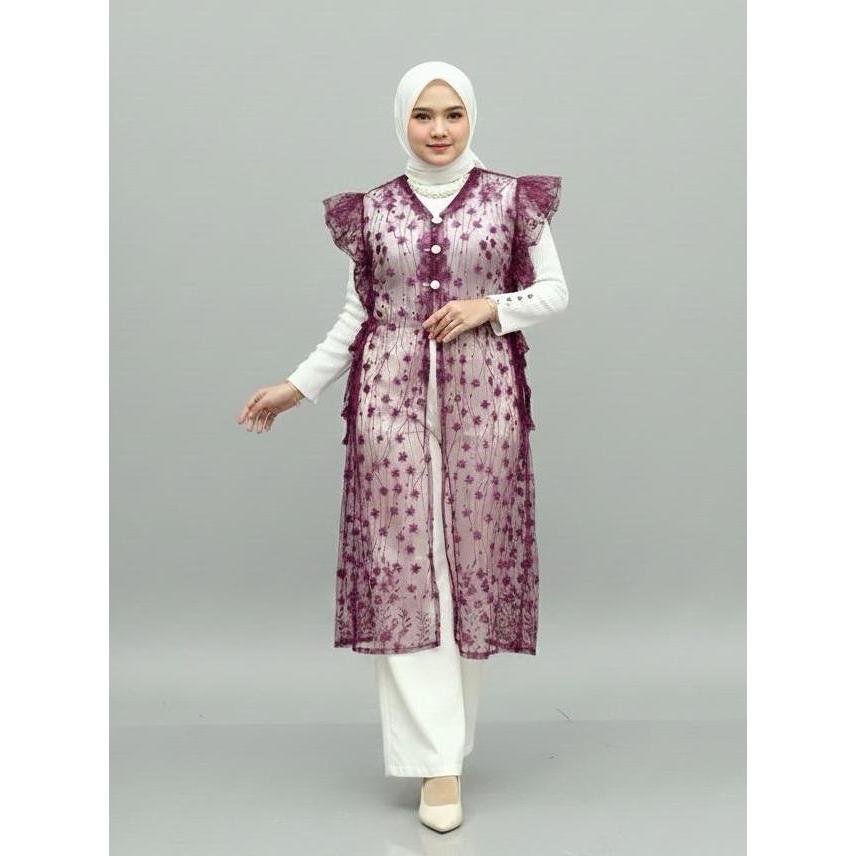 Tunik Brukat Tally / Brokat Tali Kancing Mutiara Payet Diamond / Outfit Tren Baju Lebaran 2026 Model