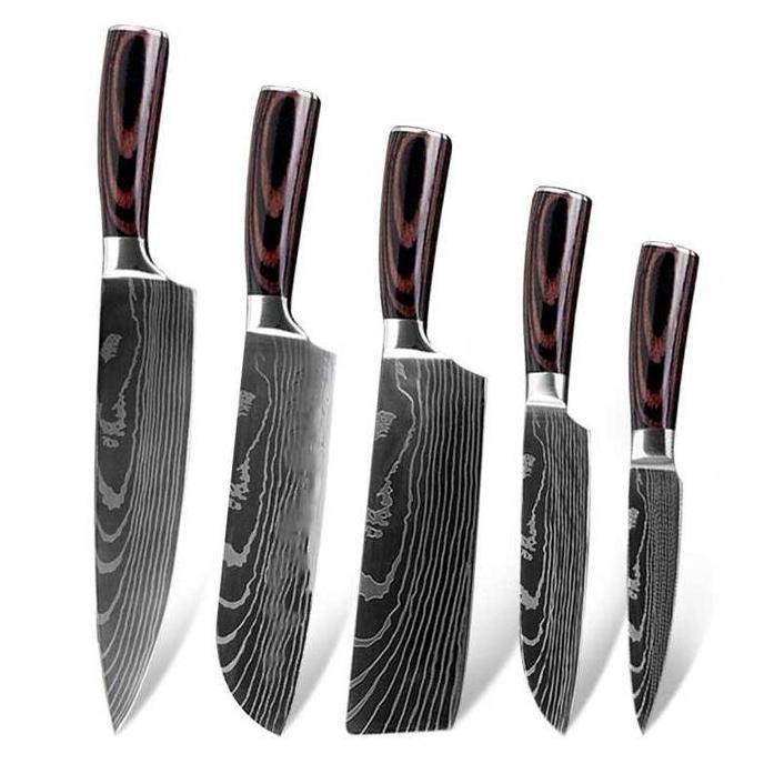 Set Pisau Dapur Baja Damaskus Original Damascus Pisau Daging 5 Pcs