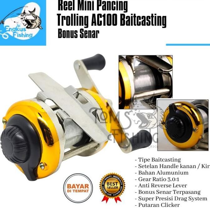 Reel Pancing BC Mini Trolling AC100 (Bonus Senar) Baitcasting Clicker Murah - Engkus Fishing