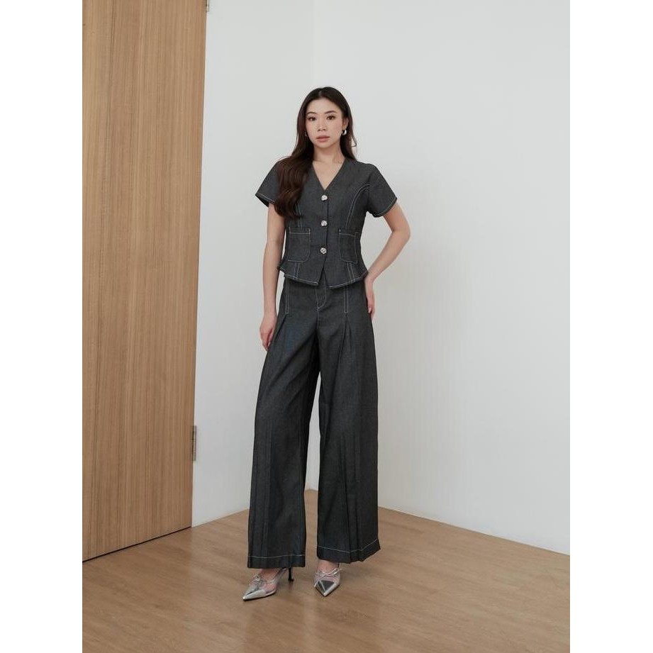 Promo [Tavia] Jovi Denim Set / Setelan Wanita / Baju Setelan Wanita Casual / Setelan Celana Wanita C
