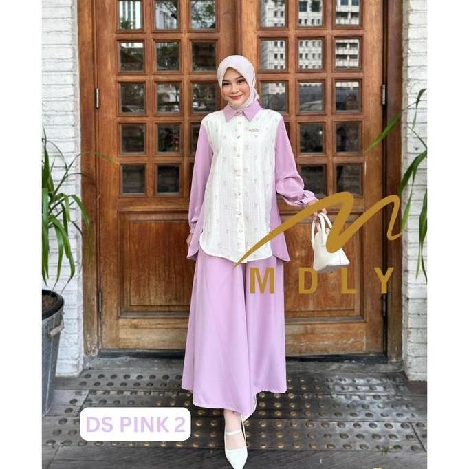 Promo Mdly Baju Setelan  Wanita Syaaliinee Set By Mdly Celana Fit Muslim Pink Kombinasi Wudhu Cod