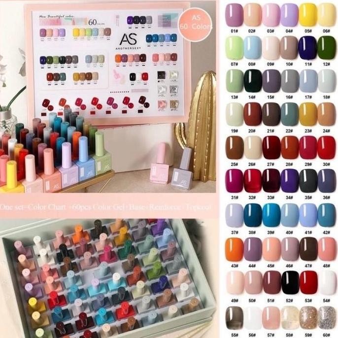 1 Set AS Nail Gel Polishy 60 Warna 15ml / Kutek UV Gel Set AS /
