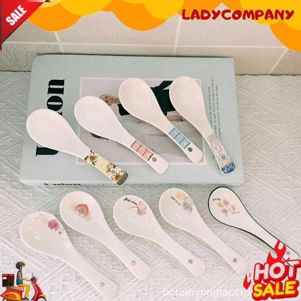 Termurah Sendok Bebek Sendok Sup Keramik Putih Tebal Motif Bunga