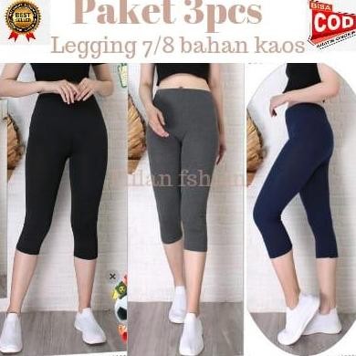 Promo PAKET 3PCS LEGGING 3/4 BAHAN KAOS - CELANA LEGGING WANITA BAHAN KAOS 3/4 Polos Panjang COD