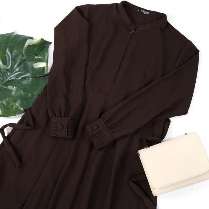 DF250>> Gamis polos coklat tua-GAMIS COKLAT TUA UMBRELLA kancing kerah wanita syari muslim Nyaman Le