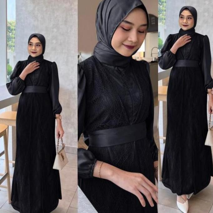 DE109 >> Gamis Busui Xiva / Dress Satin lapis Brukat Premium / Gamis Elegan Mewah Kondangan Pesta Pu