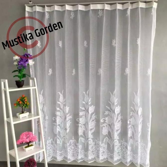Gorden Vitrase Brokat Tirai Hordeng Tipis Dalaman Putih Gordyn Gordeng