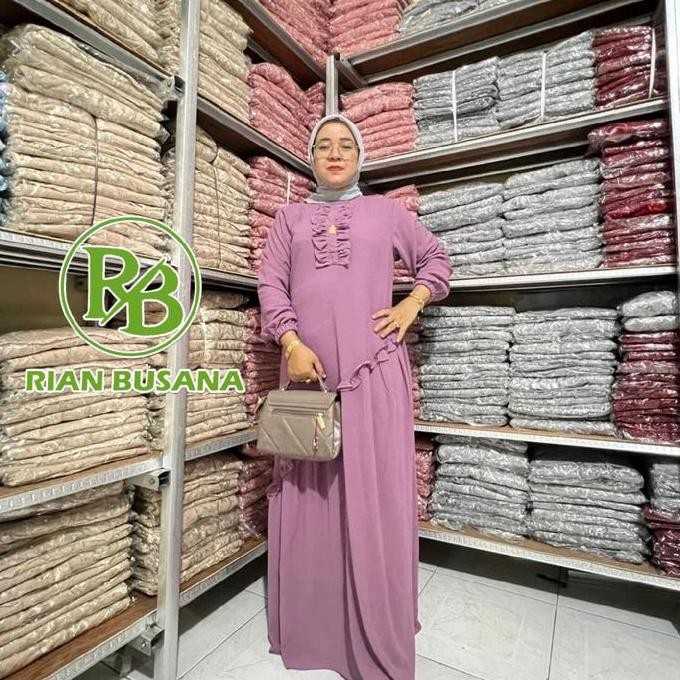 DF212>> Gamis Ceruty polos Renda Gamis Ceruty Polos Premium Elegan || Gamis Casual Renda Ceruty Baby