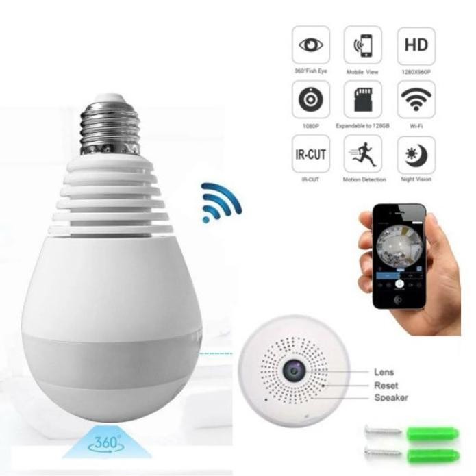 Trend-CCTV Bulb WiFi IP Panoramic Camera V380 Lampu Bohlam VR SpyCam Plus Micro SD kamera cctv