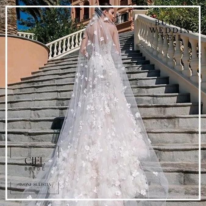 Bunga wedding veil kerudung pengantin bertabur bunga