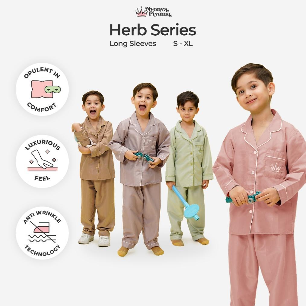 BEST SELLER Nyonya Piyama Poly Bamboo Set Piyama Lengan Panjang Anak Polos Herb