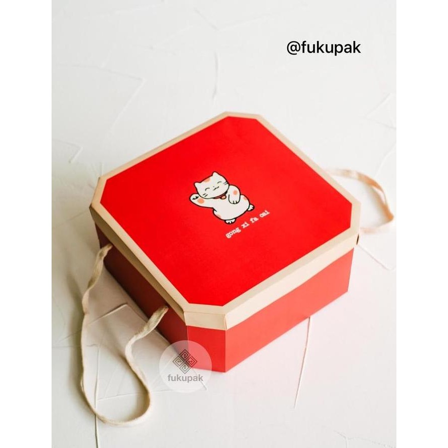 (10pcs) Box CNY 25x25 Fukupak kotak jinjing imlek dus hamper cake pudding pastry roti sincia WAR
