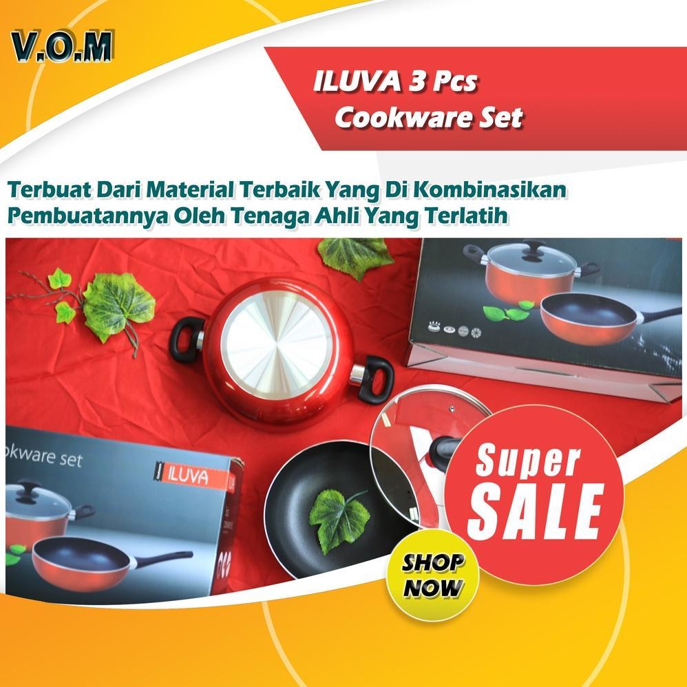 VOM-ILUVA 3Pcs Cookware Set Panci Wajan Teflon Set 0462 Alat Masak Khusus