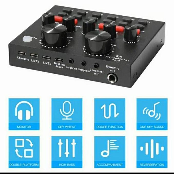 SOUNDCRAD V8 MINI MIXER AUDIO EXTERNAL USB BLUETOOTH ORIGINAL DAN TERPERCAYA