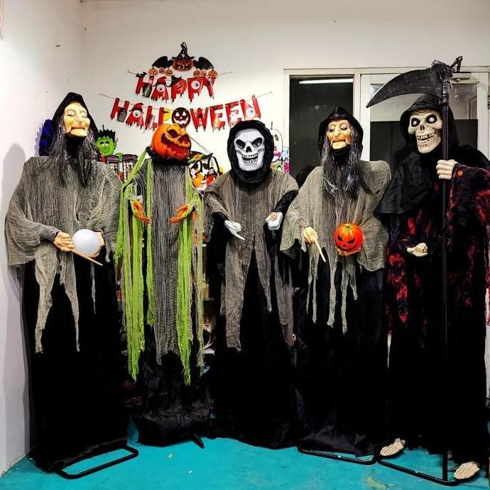 NEW PATUNG JUMBO HALLOWEEN 1.8M 180 CM PAJANGAN PESTA HALOWEEN PATUNG GERAK DEVIL LABU ORANGAN SAWAH