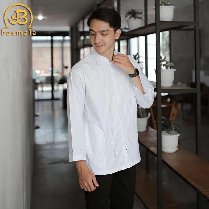 DF181>> BAJU KOKO PRIA LENGAN PANJANG PUTIH BORDIR PADANG FASHION MUSLIM PRIA