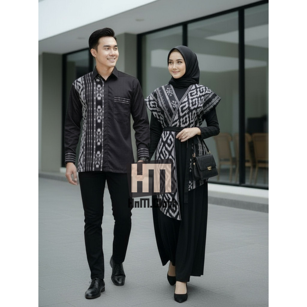 Baju Tenun Couple Batik Gamis Wanita Kemeja Pria Lebaran Kondangan Pernikahan Model Terbaru Modern