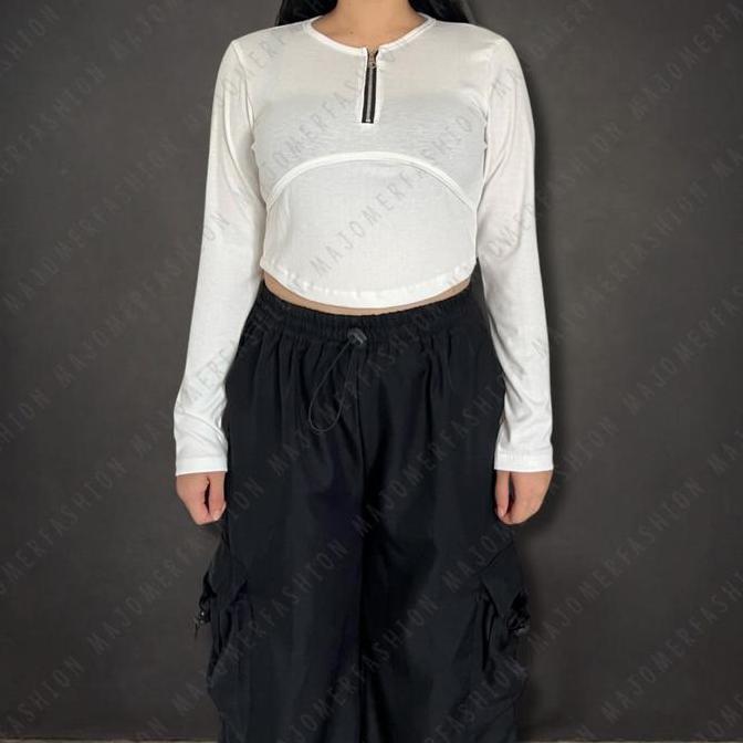 Majomer | Ciwawa Zipper Long Sleeve Crop Top - Atasan Wanita Lengan Panjang