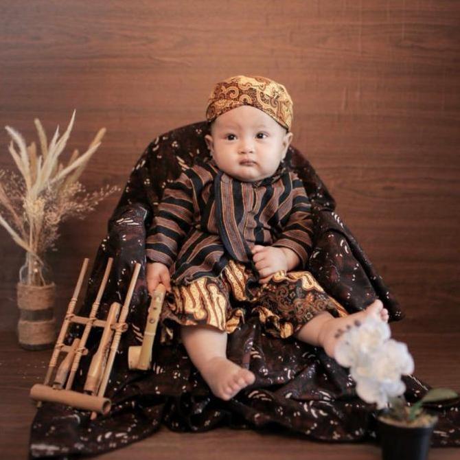 Baju adat jawa anak laki laki (Baju + Celana + Blangkon) surjan lurik usia 0-12 tahun khas jogja sol