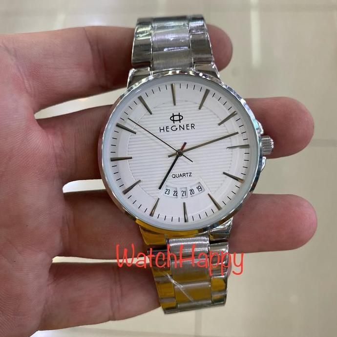 JAM TANGAN PRIA HEGNER 5025 HW 5025 HW5025 SILVER WHITE DIAL STAINLESS STEEL STRAP ORIGINAL