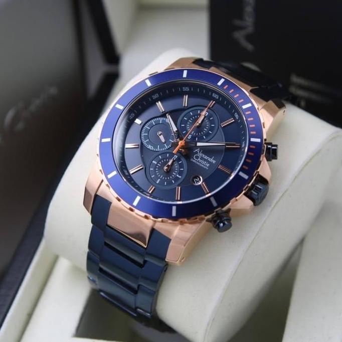 ALEXANDRE CHRISTIE AC6141 AC 6141 BLUE ROSE JAM TANGAN ASLI