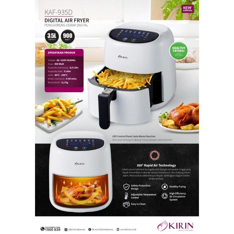 DIGITAL AIR FRYER KIRIN KAF 935 D KAF-935D KAF935D 3.5 L 900 WATT