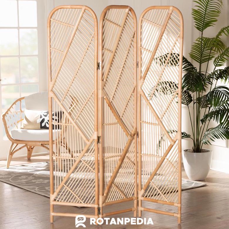 Sekat Pembatas Ruangan Rotan Minimalis 3 Pintu | Sketsel Penyekat Ruangan Rotan | Rupa - Rotanpedia