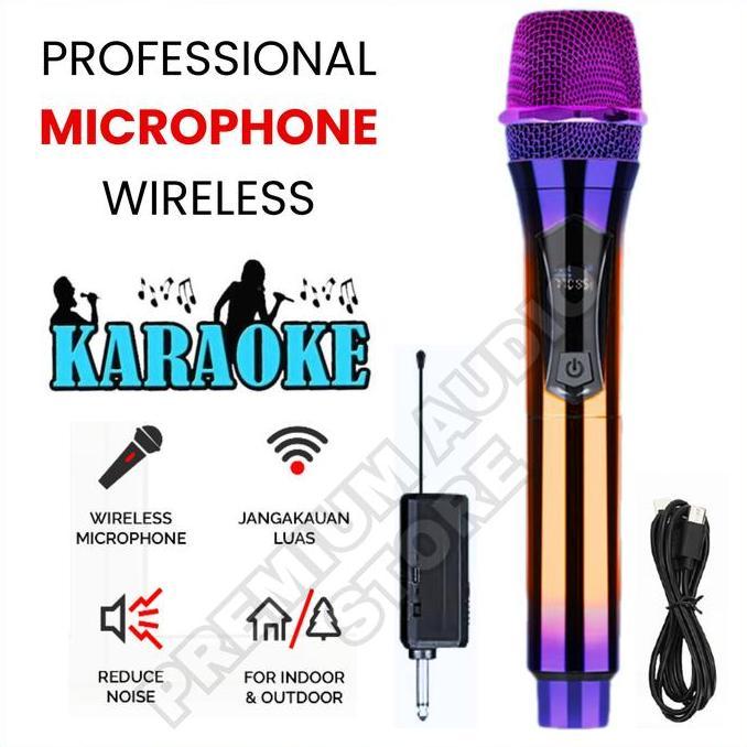 Microphone Wireless Digital Display Fleco M-32S Professional Karaoke Tanpa Kabel - Mic Single Rechar