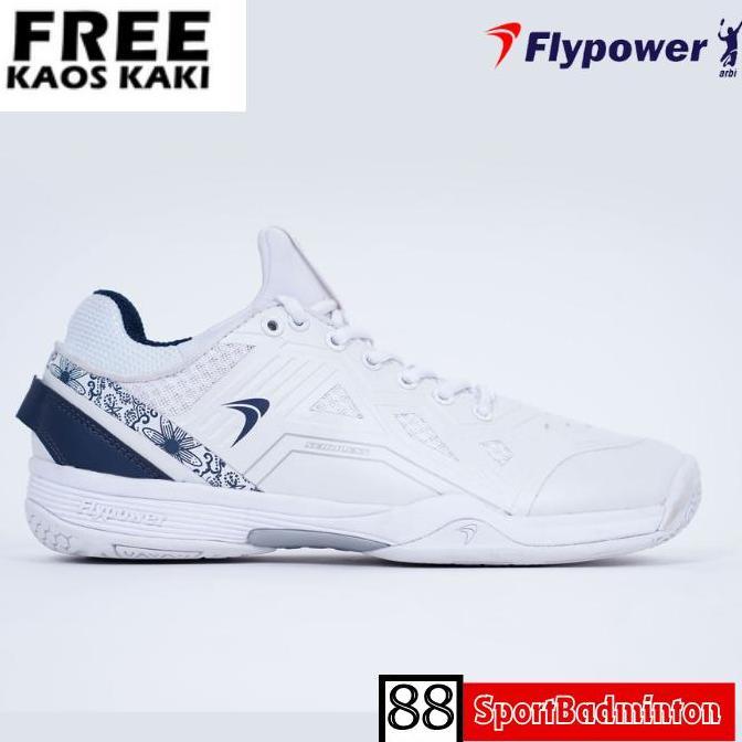 TERBARU - Flypower HRUSANGKALI WHITE-BLUE NIGHT - Sepatu Badminton Original Flypower