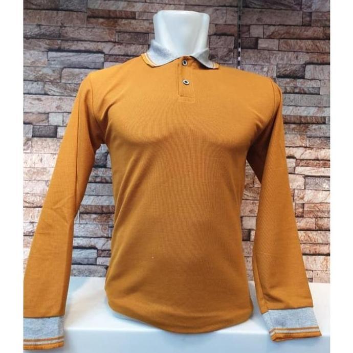 DY30 - Kaos kerah FO Kombinasi lengan panjang KUNING MUSTARD / kaos kerah lengan panjang list kombin